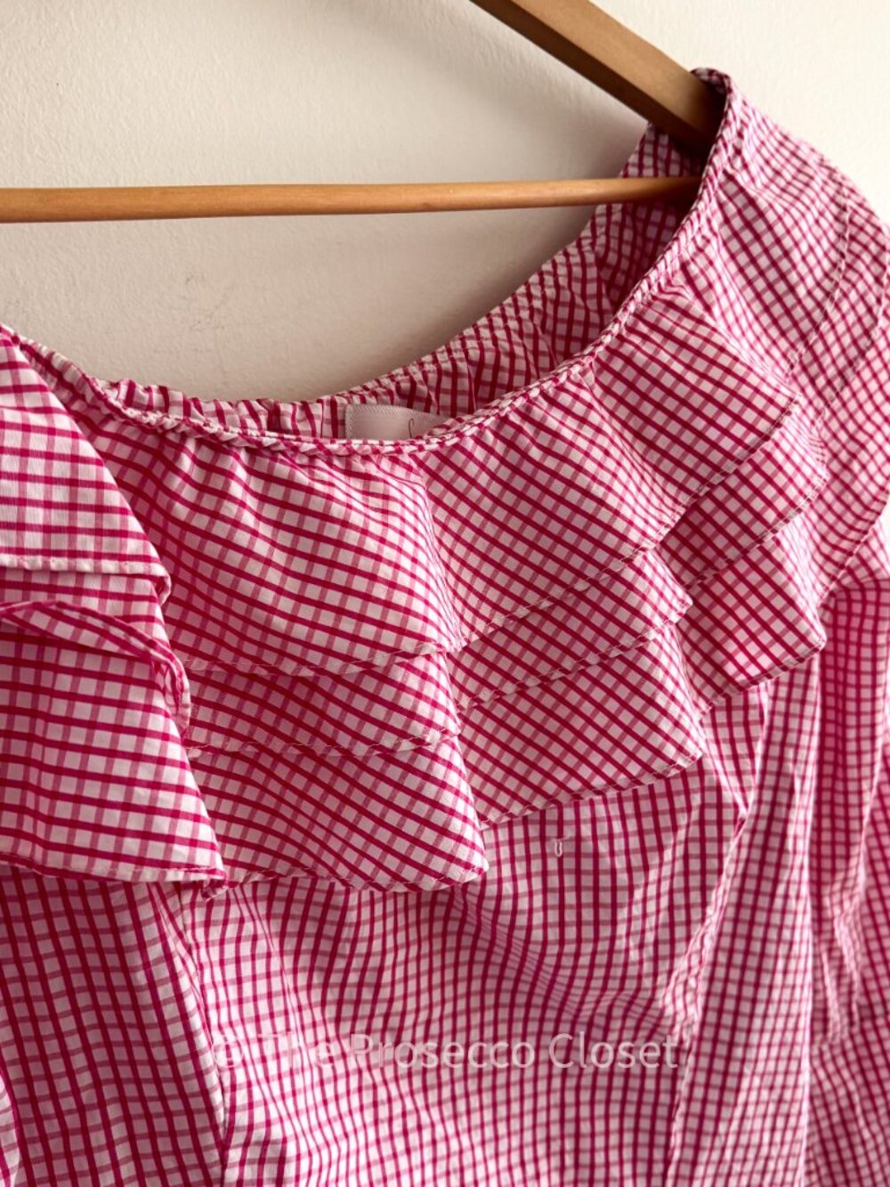 Scripted Cottagecore Gingham Off Shoulder Ruffle Blouse Top (M) - Picture 4 of 6